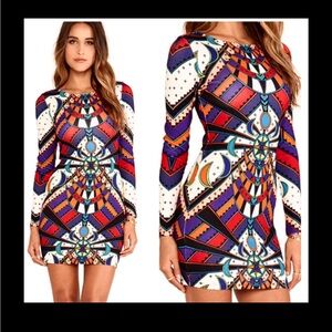 Mara Hoffman Colorful Moon Print Long Sleeve Bodycon Mini Dress Size S